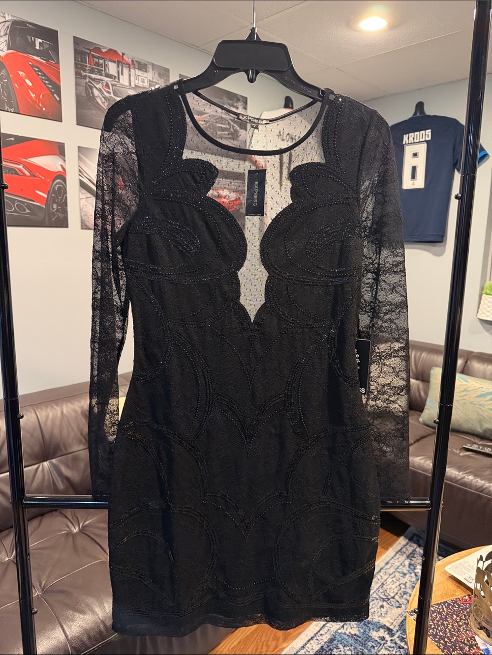Express Black Lace Long-Sleeve Party Dress